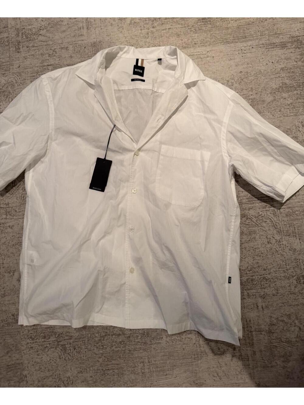 NWT BOSS Hugo Boss Mens White Cotton Short Sleeve Button down M
